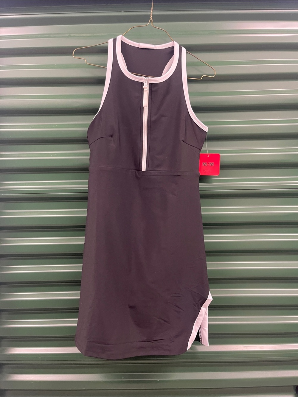 Sage Black Sleeveless Midi Dress with White Trim